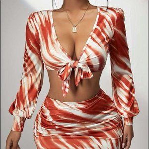 Sexy Front Knot Tie Dye Skirt Set